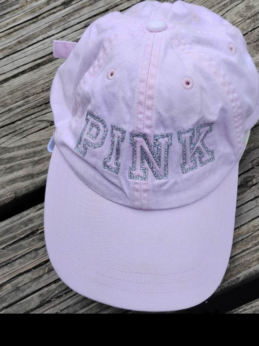 PINK Victoria's Secret Light Pink Baseball Cap with Silver Glitter Logo